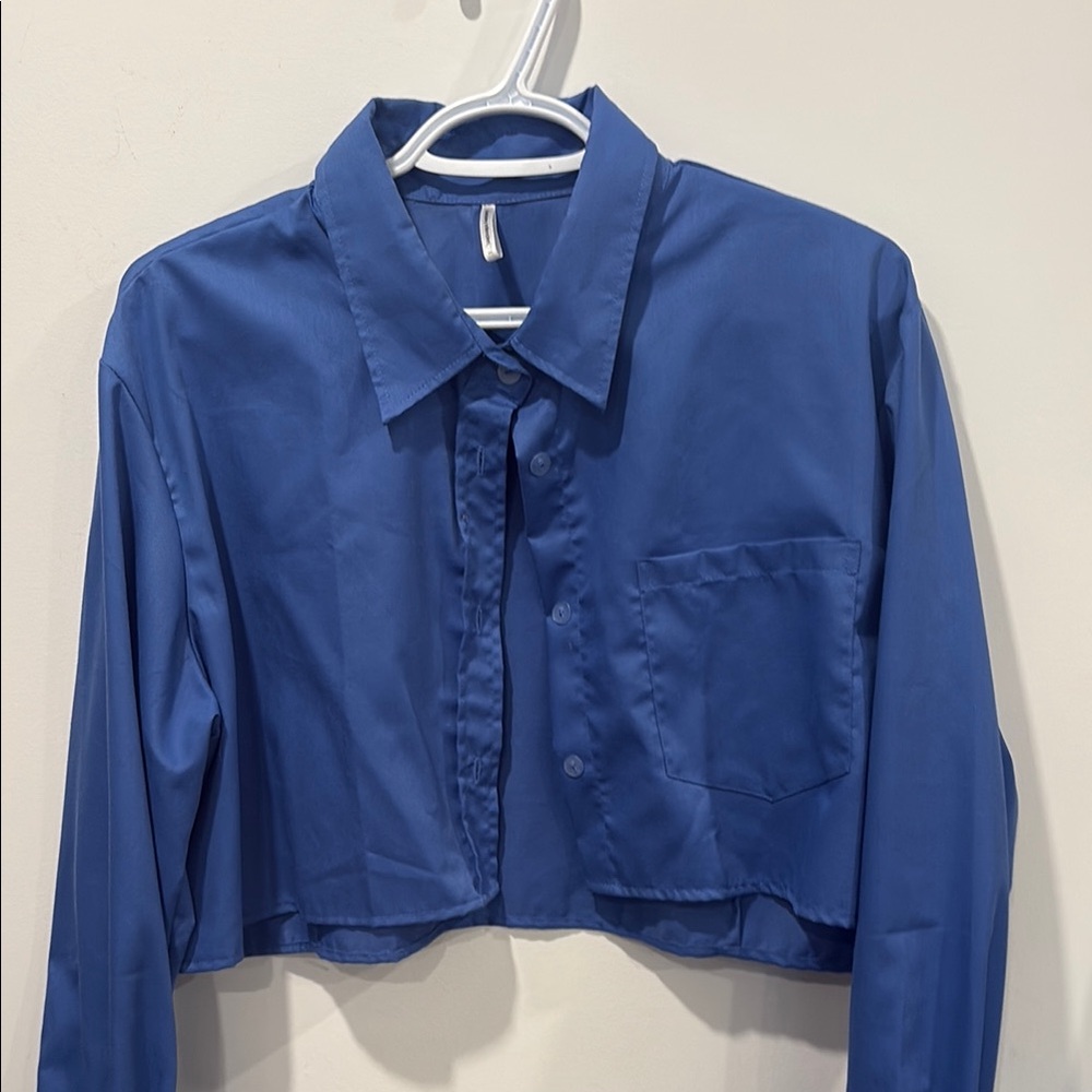 Blue Cropped Button-Up Shirt - Gooseberry